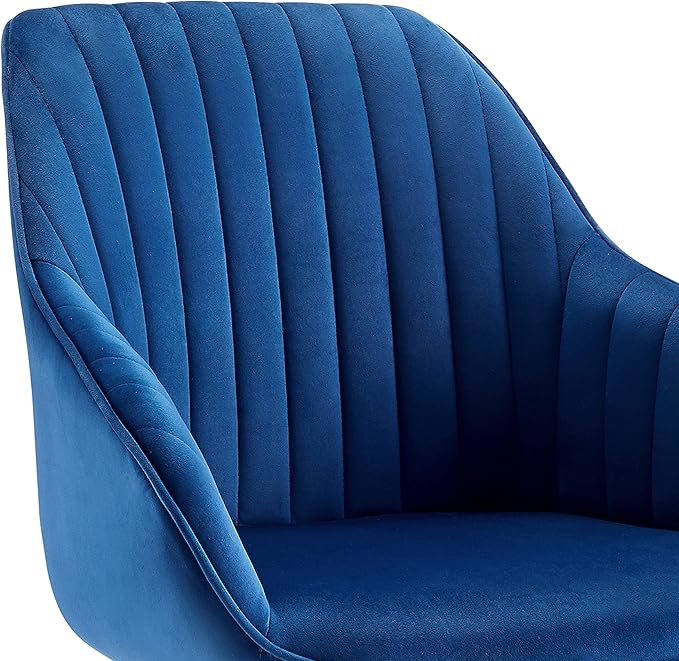 Zouron Mid Century Modern Swivel Accent Chair with Gold Metal Legs, Upholstered Swivel Chair No Wheels, Side Accent Arm Chair Vanity Chair for Small Space Home Office Living Room Bedroom, Dark Blue
