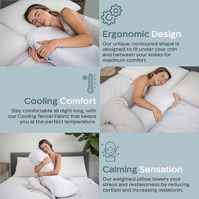 Weighted Body Pillow 8lbs - Weighted Pillow for Deeper Sleep (48” x 14”) - Cooling Body Pillows for Adults, Full Body Pillow for Adults, Side Sleeper Body Pillows with Cover (X-Large/White)