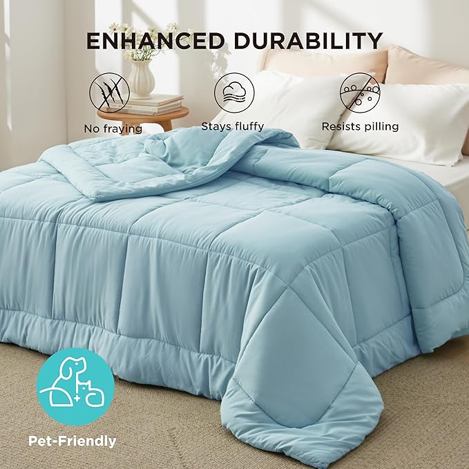 Bedsure Comforter Duvet Insert - Quilted Comforters Full Size, All Season Duvet, GentleSoft Down Alternative Bedding, with 8 Tabs, Gifts for Women/Men, Light Spa Blue, Full 86 x 82 Inches