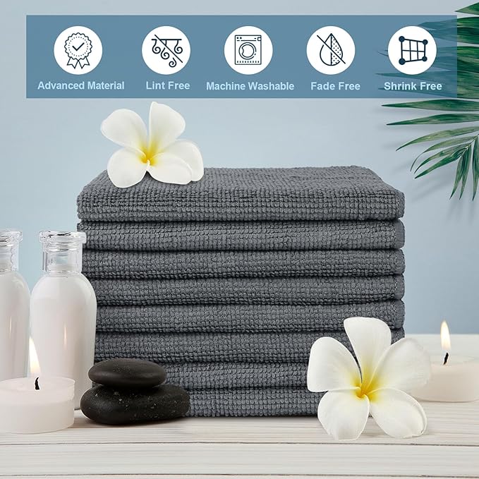 HOMEXCEL Microfiber Washcloths Towel Pack of 50, 12" x 12" Highly Absorbent and Soft Face Towels Wash Cloths for Bathroom, Gym, Hotel and Spa, Fast Drying Multi-Purpose Cleaning Cloth, Grey