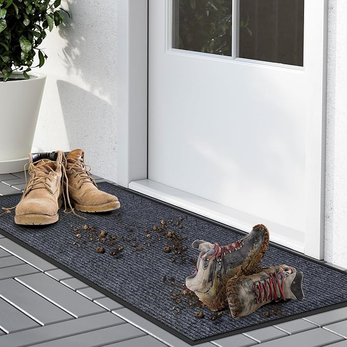 Kuyal Front Door Mat, 2'x3' Indoor Outdoor Entrance Mats, Commercial Floor Inside Outside Entrance, Heavy Duty Durable Welcome Mat, Rubber Backing Non Slip Outdoor Mats for Entryway,Dark Gray