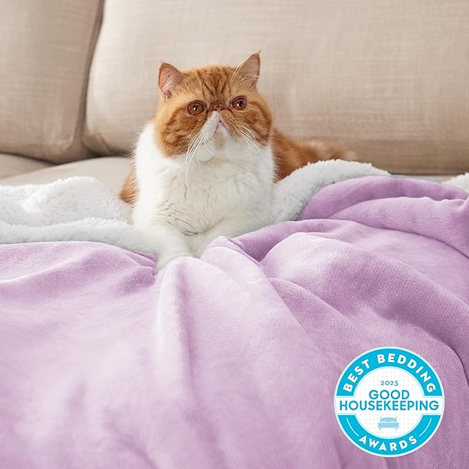 Bedsure GentleSoft Sherpa Fleece Blankets King Size for Bed - Thick and Warm Throw for Girls and Women, Soft Fuzzy Plush King Blanket for Winter, Lilac, 108x90 Inches