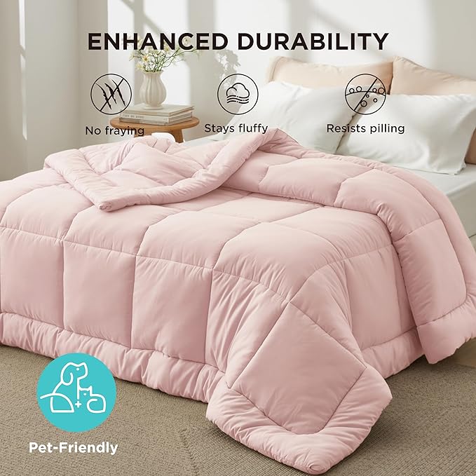 Bedsure Comforter Duvet Insert - Quilted Comforters Twin Size, All Season Duvet, GentleSoft Down Alternative Bedding, with 8 Tabs, Gifts for Women/Men, Pink, Twin 88 x 68 Inches