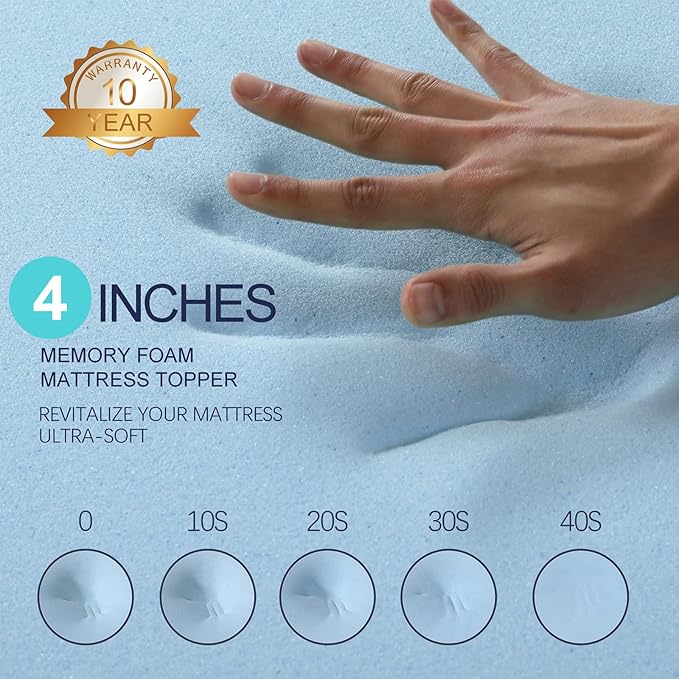 VALUXE 4 Inch Gel Memory Foam Mattress Topper Queen Size High Density Cooling Pad Pressure Relief Bed Topper (with Removable & Washable Bamboo Cover)