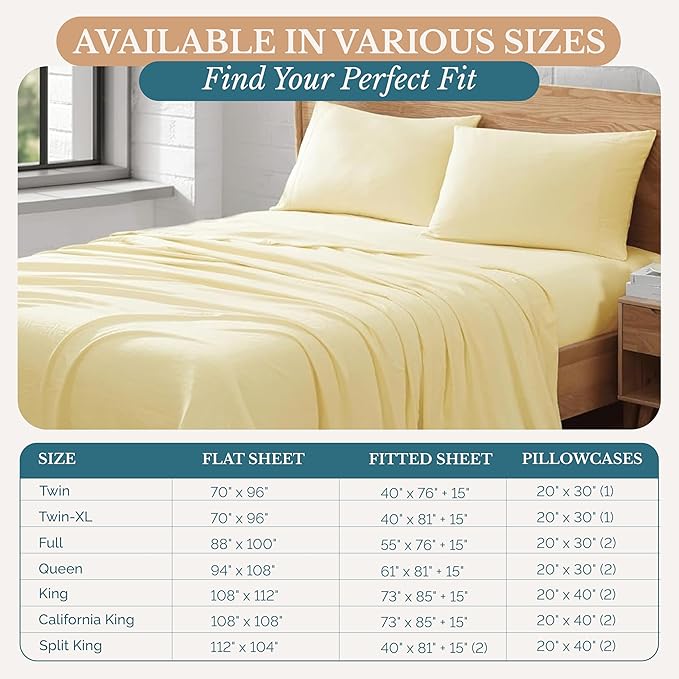 Casa Platino Sheets California King Size Bed Set, Pre-Washed Ultra Soft California King Bed Sheets Set, Brushed Microfiber Cooling Sheets, California King Size Sheets Set with Deep Pockets - Vanilla