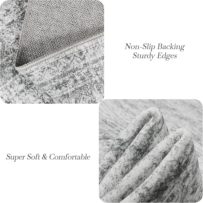 2x3 Washable Rugs for Kitchen, Floor, Entryway, Powder Room Small Area Rug Non-Slip Vintage Low Pile Throw Door Mat Grey