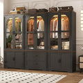 Tall Farmhouse 6 Doors Armoire Wardrobe Closet with LED ,72" Freestanding Arched Wardrobe Closet Cabinet for Bedroom w Glass Doors/Drawers,Wooden Clothing Storage Cabinet,Closets for Bedroom(Black)
