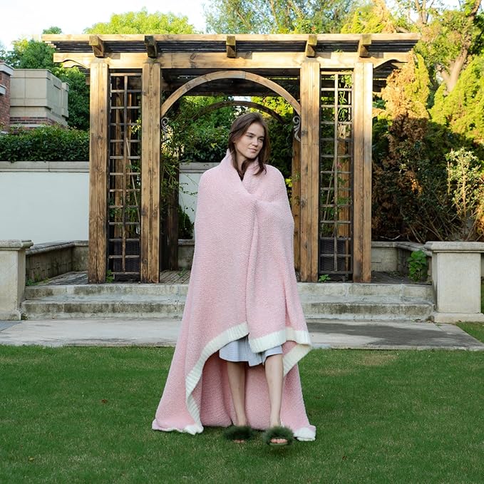 Snuggle Sac Buttery Pink Throw Blanket for Couch, Reversible Super Soft Knitted Blankets, Warm Cozy Knit Fuzzy Plush Lightweight Throws Dupes for Sofa, Bed, Picnic, Pink, 50 x 70 inches