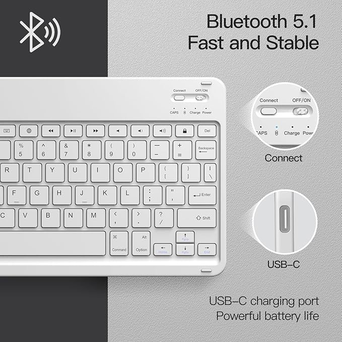 JETech Keyboard Case for iPad 10.2-Inch (2021/2020/2019 Model, 9th/8th/7th Generation) with Pencil Holder, Magnetic Detachable Bluetooth Wireless Keyboard, Soft TPU Back Stand Cover (Silver)