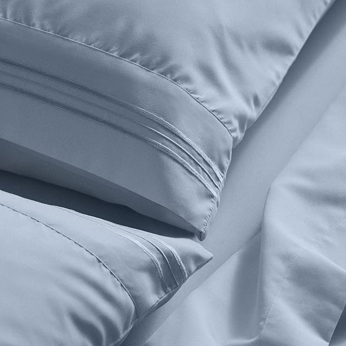 Mellanni King Sheet Set - 6-Piece Iconic Collection Bedding, (Including 4 Pillowcases), 21-Inch Extra Deep Pocket, Easy Care, Ultra Soft, Cooling Sheets, Brushed Microfiber - Blue Hydrangea