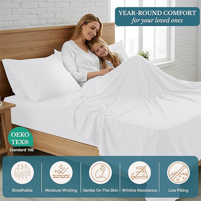 Casa Platino Bedding Sheets & Pillowcases, 100% Brushed Microfiber Pre-Washed Twin XL Sheets Set, 3 Piece Set, Ultra Soft and Breathable with 15" Deep Pocket, White Twin XL Sheets