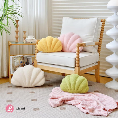 Green Seashell Throw Pillows, Shell Shaped Throw Pillows, 13 Inch Soft Home Decorative Pillow Plush Cushion for Bed Couch Living Sofa Room Decor Accent Throw Pillow