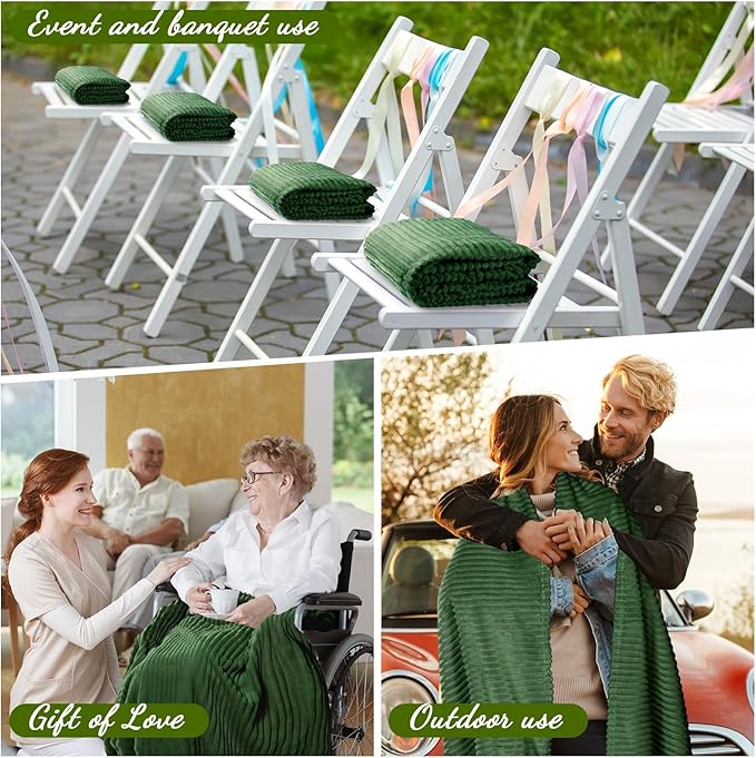 Buryeah 6 Pcs Flannel Throw Blanket Bulk 50 x 60 in Sleepover Blanket Outdoor Wedding Throw Lightweight, Oeko-tex Standard 100 Certified for Sofa Homeless Gifts (Dark Green)
