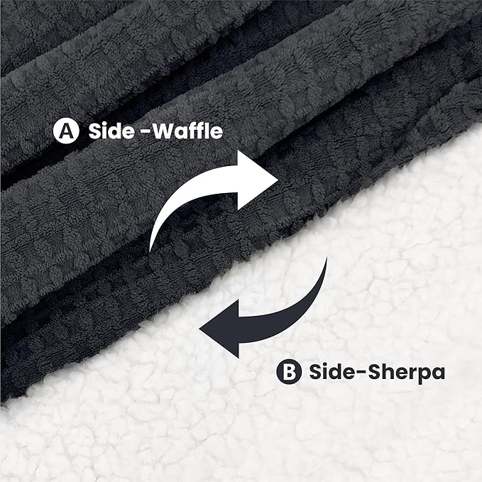 Heated Blanket Electric Throw Waffle, 50x60 Inches Sherpa Fleece Fast Heating Blanket 6 Heating Levels & 4 Hours Auto Off ETL Certification,Charcoal Grey Throw