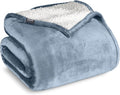 Bare Home Sherpa Fleece Blanket - Throw/Travel Size - Blanket for Bed, Sofa, and Couch - Warm & Lightweight - Fluffy & Soft - Reversible (Throw/Travel, Dusty Blue)