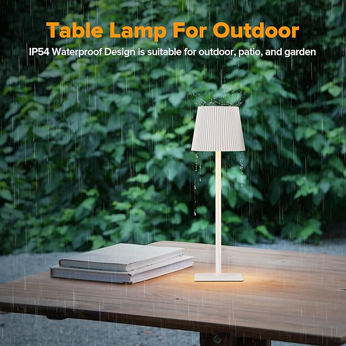 LUTEC 4 Pack Cordless Table Lamp,6000mAh Rechargeable Battery Operated Desk Lamp,Two Adjustable Heights,Waterproof, Touch Control & 3 Color Stepless Dimming for Restaurant/Bedroom/Bars/Outdoor (White)