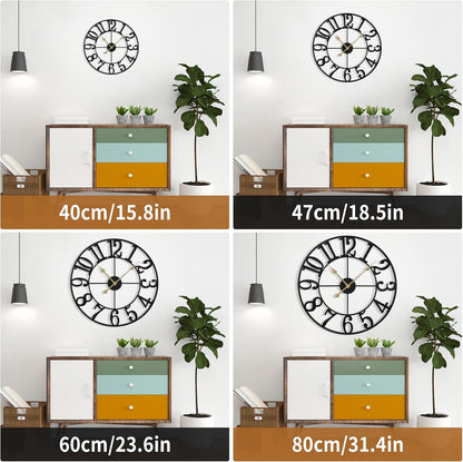 Large Wall Clock for Living Room Decor - 40cm/ 16 Inches Silent Non-Ticking Metal Wall Clocks Battery Operated, Vintage Decorative Modern Wall Clock for Bedroom, Office, Farmhouse Decor