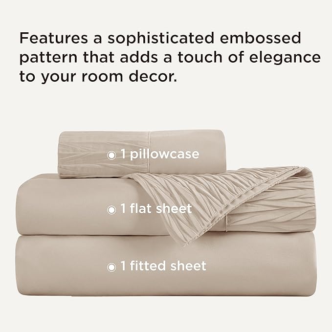 Bedsure Twin Sheets Set - 3 Pieces Soft Twin Bed Sheets - Breathable & Cooling - Hotel Luxury - Easy Care Polyester Microfiber Bedding for Women, Men, Beige