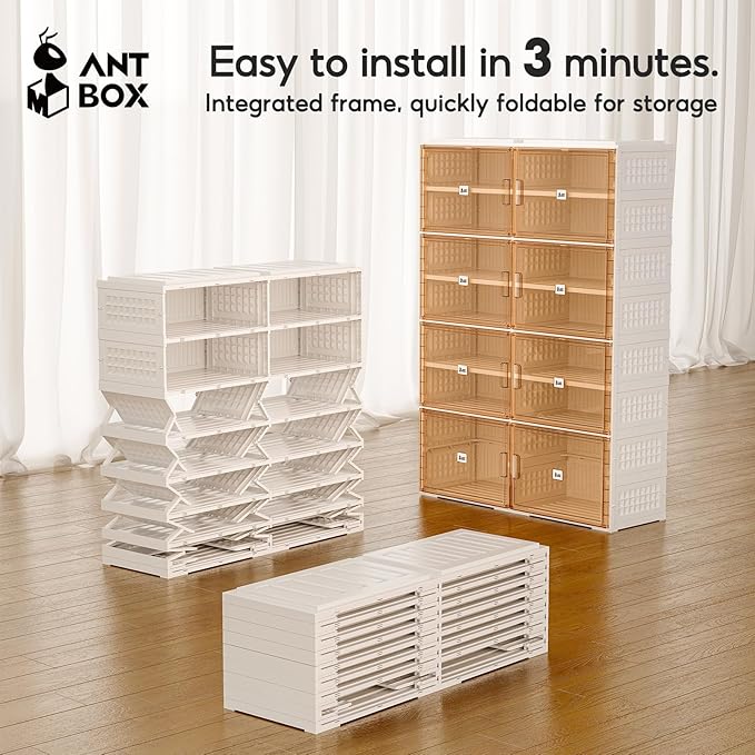 ANTBOX Foldable Shoe Rack Cabinet with Clear Doors, Extra Large Shoe Organizer for Entryway & Closet, Portable Dust-Free Storage Shelf Holds 32 Pairs (X-Large 32 Pairs)