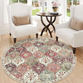 Lahome Moroccan Trellis Round Area Rugs, Washable Small Round Rug 3ft Non-Slip, Soft Vintage Ultra-Thin Circle Carpet for Bedroom Entryway Kitchen Laundry Bathroom, Orange/Terracotta
