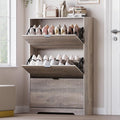 Entryway Shoe Cabinet with 3 Flip Drawers, Narrow Shoe Organizer Cabinet with Fluted Panel and Adjustable Shelves for Foyer, Hallway