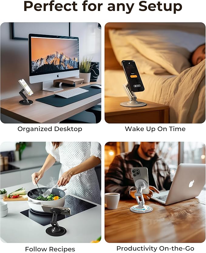 COOPER Magnetic Phone Stand for Desk, Mag360 Adjustable MagSafe Stand for iPhone 16 Pro Max, 15 14 13 12 & Plus | 360° MagSafe Phone Holder, Strong Magnetic MagSafe, Foldable 3-Axis Leg (Cream White)