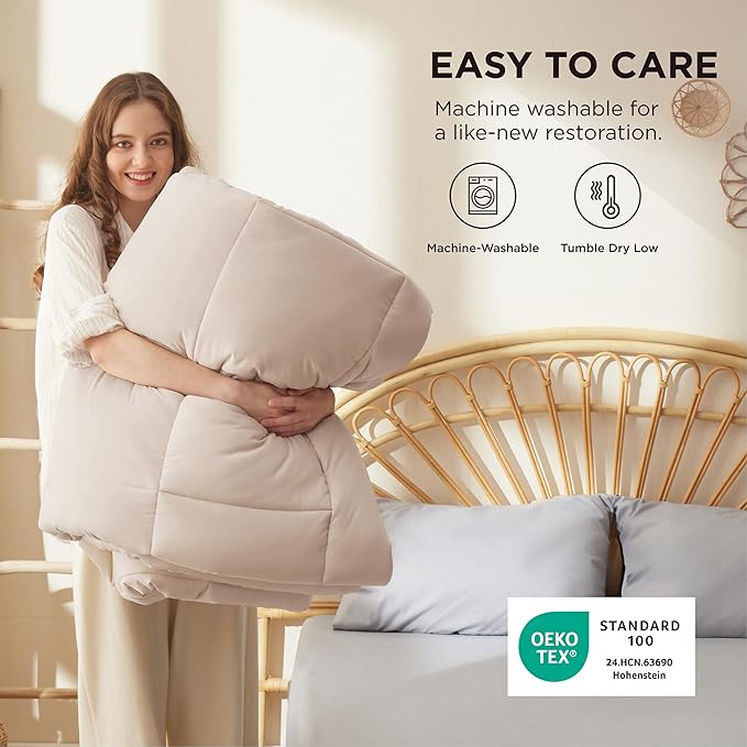 Bedsure Comforter Duvet Insert - Quilted Comforters Oversized King Size, All Season Duvet, GentleSoft Down Alternative Bedding, with 8 Tabs, Gifts for Women/Men, Beige, Oversized King 116 x 98 Inches