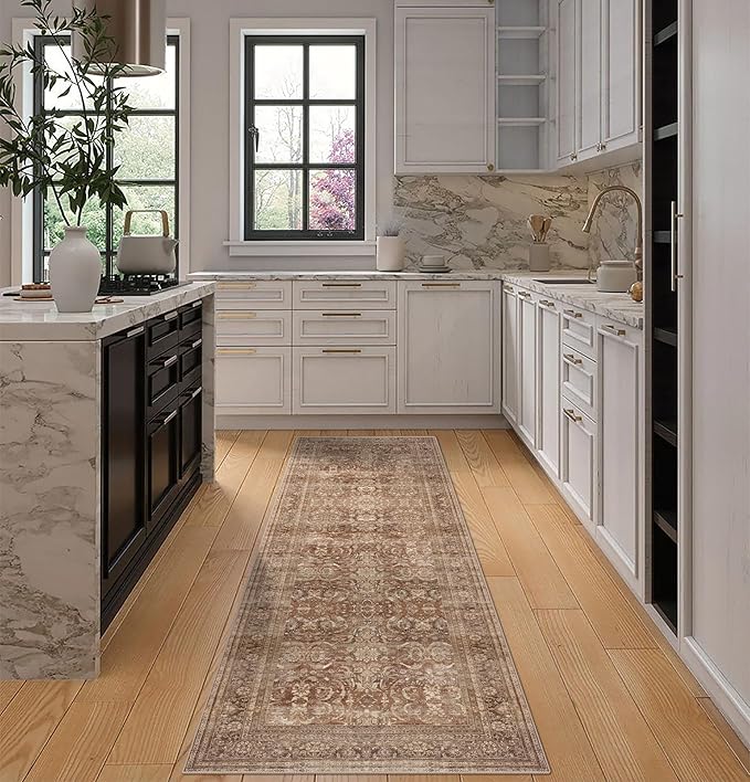 vivorug Runner Rug 2'x8' Vintage Washable Non-Slip Runners for Hallways Kitchen Entryway Laundry Room Carpet Hallway Runner Brown