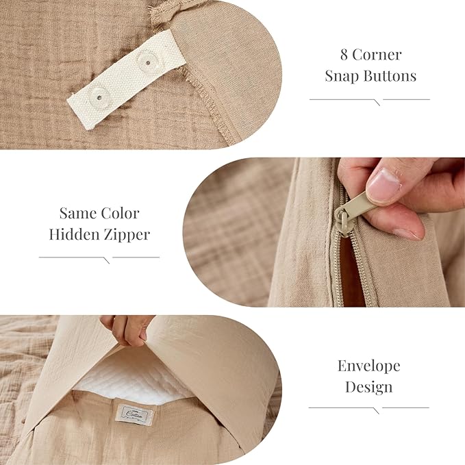 100% Sandwashed Cotton Duvet Cover King, Soft King Size Duvet Cover Set 3 Pieces with Zipper Clousre & Corner Buttons (Linen, King 104 x 90)