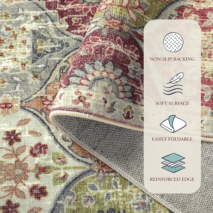 Lahome Moroccan Trellis Washable Round Area Rug, Soft Round Rugs 6ft Ultra-Thin Non-Slip, Vintage Large Circle Carpet for Bedroom Living Room Kitchen Nursery, Orange/Terracotta