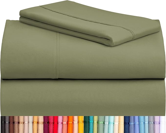 LuxClub 3 PC Twin Sheet Set, Deep Pockets Wrinkle Free Cooling Bed Sheets Hotel Bedding for Women, Men, Kids & Teens, Includes 1 Fitted Sheet, 1 Flat Sheet and 1 Pillowcase-Silky Soft Olive