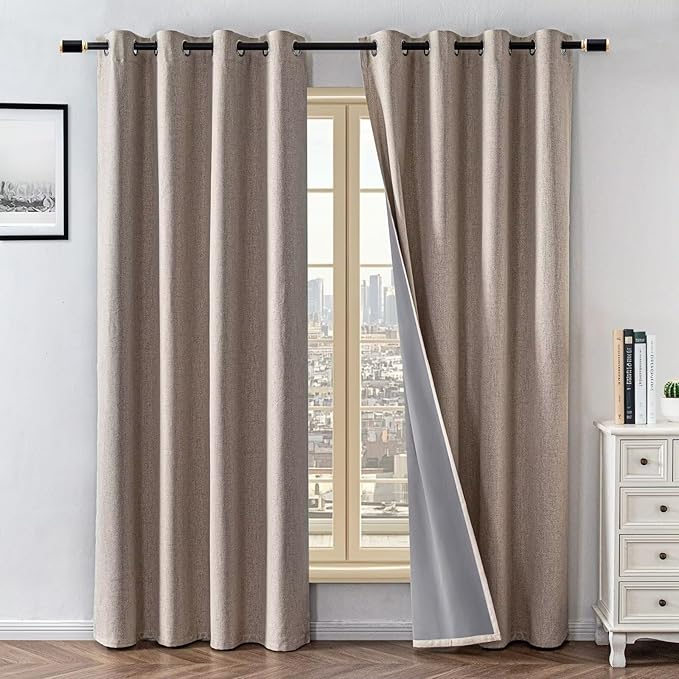 100% Blackout Curtains 96 Inch Length 2 Panels Set, Black Out Curtains for Living Room, Beige Thermal Insulated Grommet Drapes Bedroom Luxury Decor Privacy(37W × 96L inch, Beige)