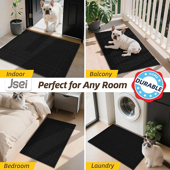 JSEI Entryway Rugs Doormat 20"x32", Non-Slip Dirt Trapper Door Mats Indoor, Washable Absorbent and Stain Resist Welcome Floor Mat for Front Door, Dog Door Mat, Muddy Wet Shoes & Paws, Black