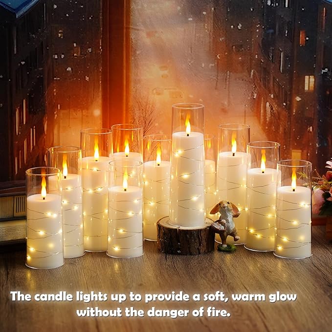 Flameless LED Candles with Timer 24 Pc Flickering Flameless Candles for Romantic Ambiance and Home Decoration Stable Acrylic Shell,with Embedded Star String，Battery Operated Candles（White）