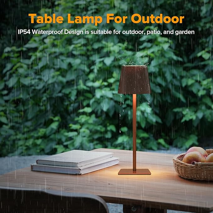LUTEC 4 Pack Cordless Table Lamp,6000mAh Rechargeable Battery Operated Desk Lamp,Two Adjustable Heights,Waterproof, Touch Control & 3 Color Stepless Dimming for Restaurant/Bedroom/Bars/Outdoor (Brown)