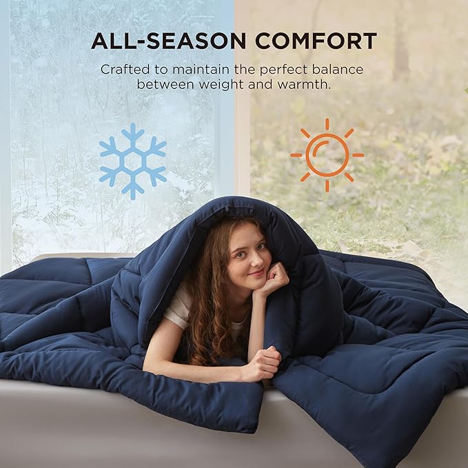 Bedsure Comforter Duvet Insert - Quilted Comforters Oversize Queen, All Season Duvet, GentleSoft Down Alternative Bedding, with 8 Tabs, Gifts for Women/Men, Navy Blue, Oversize Queen 98 x 98 Inches