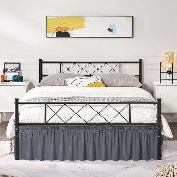 Biscaynebay Wrap Around Bed Skirts with Split Corners for Queen Beds 18" Drop, Dark Grey Adjustable Elastic Dust Ruffles Easy Fit Wrinkle Resistant Silky Luxurious Fabric Machine Washable