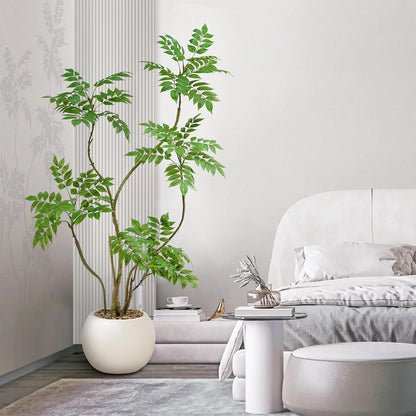 Artificial Mahonia Fortunei Tree 5FT,Tall Fake Plant Artificial Sumac Tree, Faux Plants Indoor Fake Plants Decor with Pots for Home Office Bathroom Bedroom Living Room Decorations Housewarming