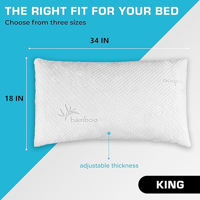 Xtreme Comforts 2-Pack Pillows for Sleeping Made in The USA Sleep Adjustable King Memory Foam Pillow for Side, Back & Stomach Sleepers w/Removable Cooling Zipper Cover