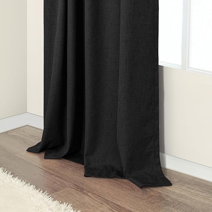 Pitalk Black Out Curtains 108 Inch Long 2 Panels Gothic Elegant Modern Linen Textured Drapes for Living Room Darkening Summer Heat Winter Cold Blocking 100% Blackout Curtain Window 108 Length Back Tab
