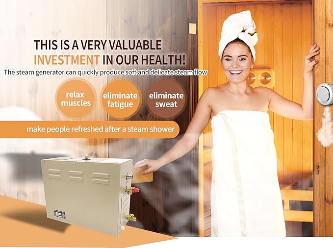 Steam shower generator,18kw Household-Commercial,Steam shower generator kit,with self-draining system,Temperature adjustable 95-131°F,Applicable space 560～735ft3