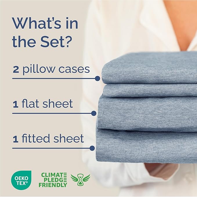 Full Size 4 Piece Sheet Set - Comfy Breathable & Cooling Bed Sheets Set - Hotel Luxury Bedding for Women, Men, Kids, Teens, Boys & Girls - Deep Pockets, Soft & Wrinkle Free - Blue (Heathered Sheets)