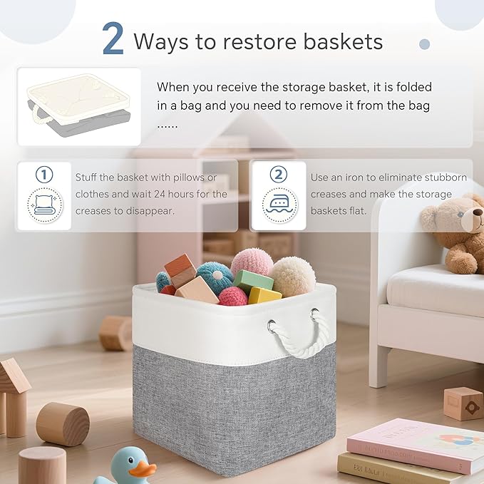 Fabric Cubes Storage Basket, 6 Pack 11x11 in with Handles Cube Storage Bins, for Shelves, Home, Office Organizers