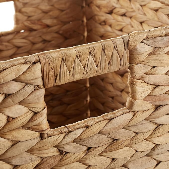 Casafield 10.5" x 10.5" Water Hyacinth Storage Baskets, Natural - Set of 2 Collapsible Cube Organizers, Woven Bins for Bathroom, Bedroom, Laundry, Pantry, Shelves