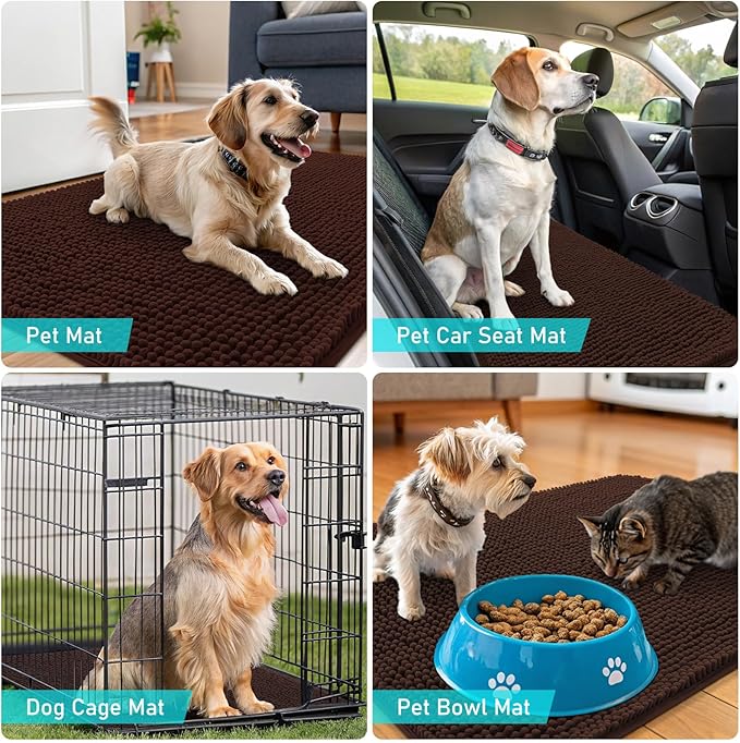 OLANLY Dog Door Mat for Muddy Paws 70x46, Absorbs Moisture and Dirt, Absorbent Non-Slip Washable Doormat, Quick Dry Chenille Mud Mat for Dogs, Entry Indoor Entryway Carpet for Inside Floor, Brown