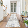jinchan Kalen Runner Rug 2x10 Washable Hallway Rug Vintage Indoor Thin Retro Floor Cover Floral Country Lightweight Non Slip Carpet for Entryway Bathroom Kitchen Bedroom Living Room Stairway Blue