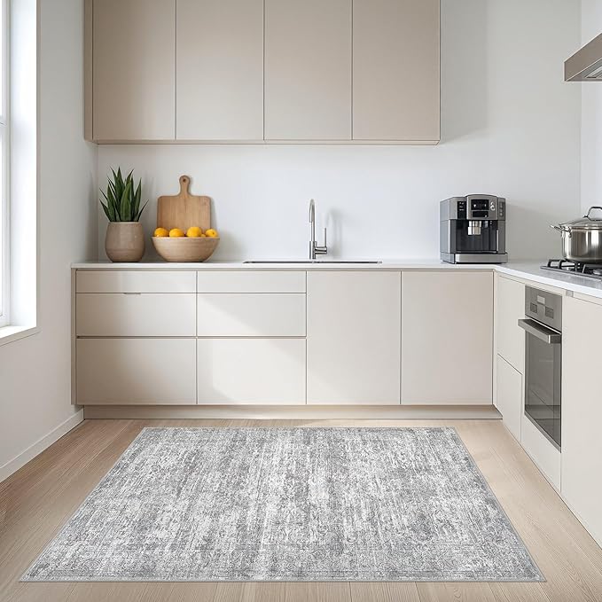 Area Rug Living Room Rugs - 4x6 Large Soft Indoor Neutral Modern Abstract Low Pile Washable Rug Carpet for Bedroom Dining Room Farmhouse Home Office - Vintage Grey