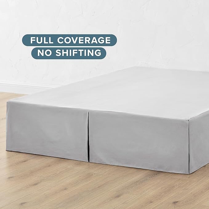 Bare Home King Bed Skirt - 15-Inch Tailored Drop Easy Fit - Bed Skirt for Beds - Center & Corner Pleats (King, Light Grey)