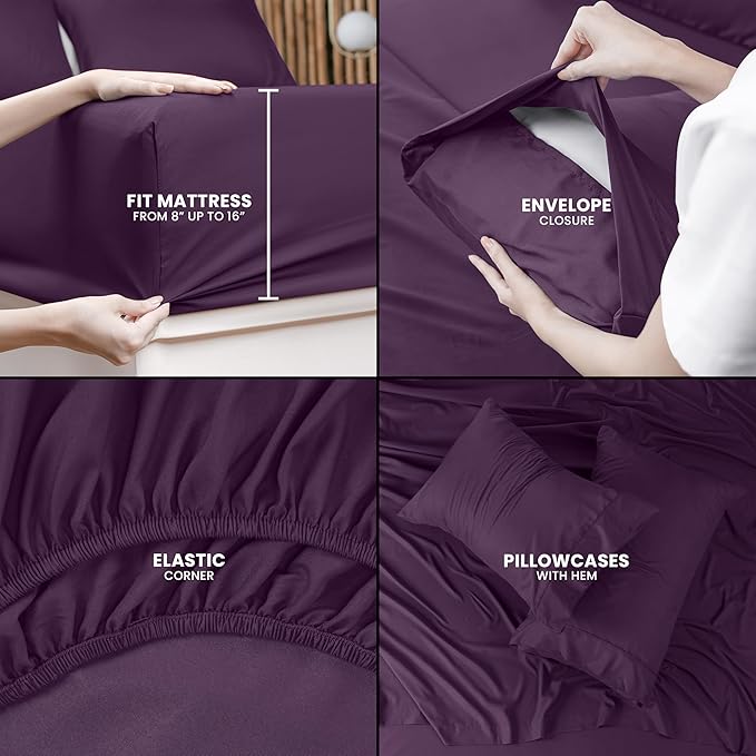 Utopia Bedding King Bed Sheets Set - 4 Piece Bedding - Brushed Microfiber - Shrinkage and Fade Resistant - Easy Care (King, Purple)