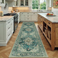 Area Rugs 3'x9' Washable Non-Slip, Floral Vintage Distress Print Pattern Medallion Carpet for Living Room Bedroom Dining Room, Dark Blue Vintage